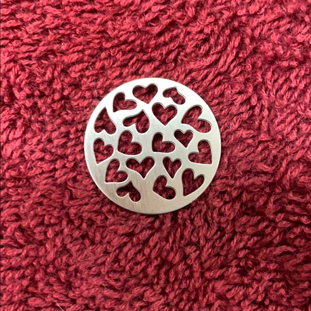 Origami Owl Round Silver Plate with Cutout Hearts